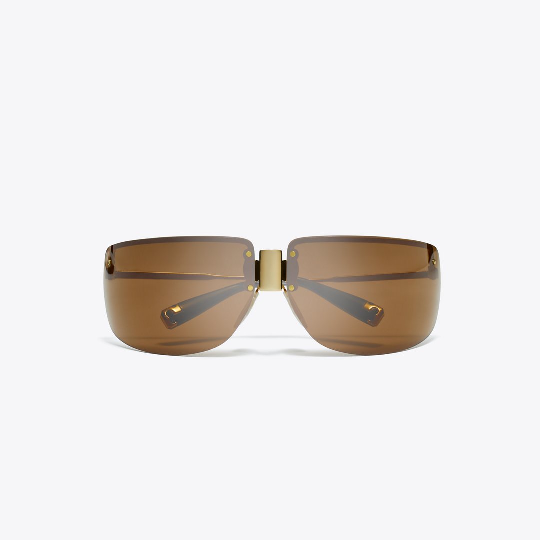 Tory Burch Shield Runway Sunglasses SHINY GOLD/BROWN