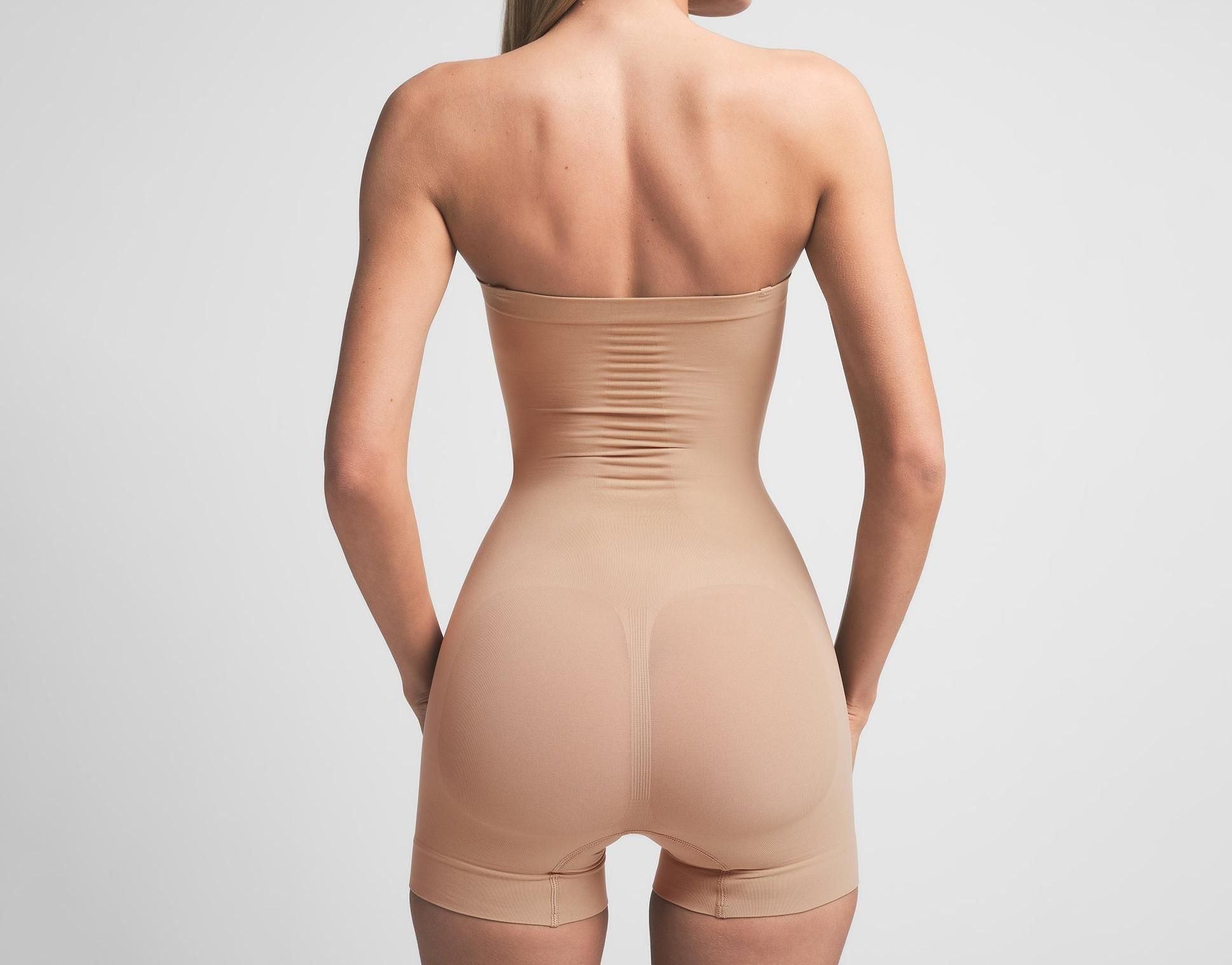 Skims Seamless Sculpt Strapless Shortie Bodysuit Clay