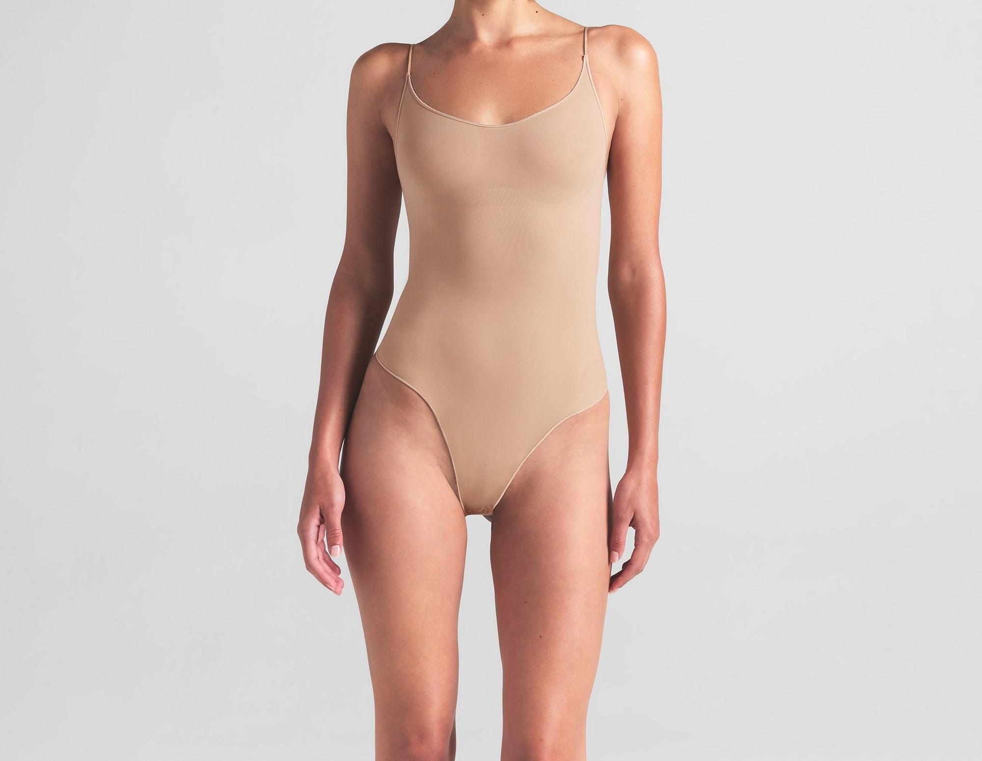 Skims Sheer Seamless Thong Bodysuit Clay