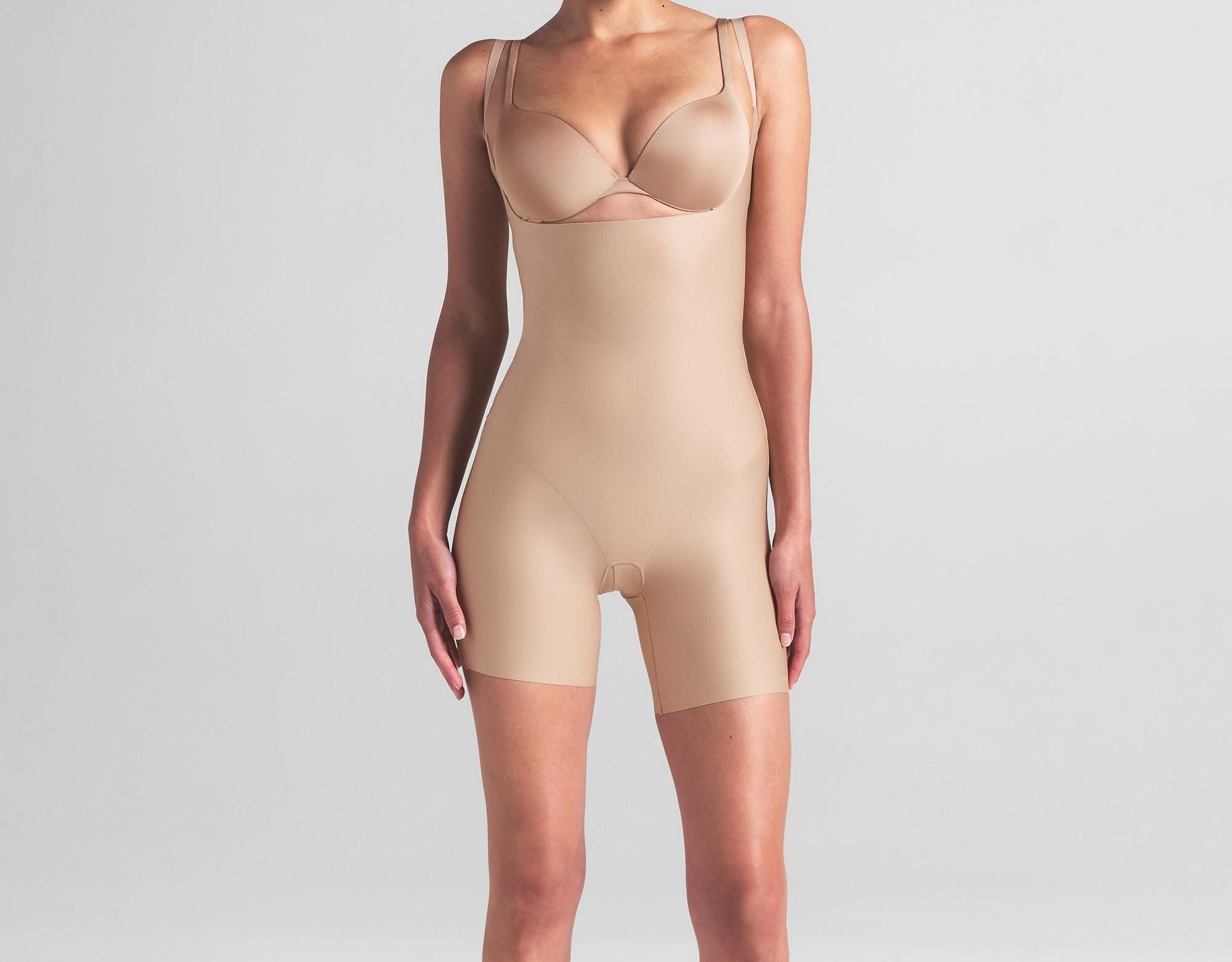 Skims Skims Body Core Sculpt Open Bust Mid Thigh Bodysuit Clay