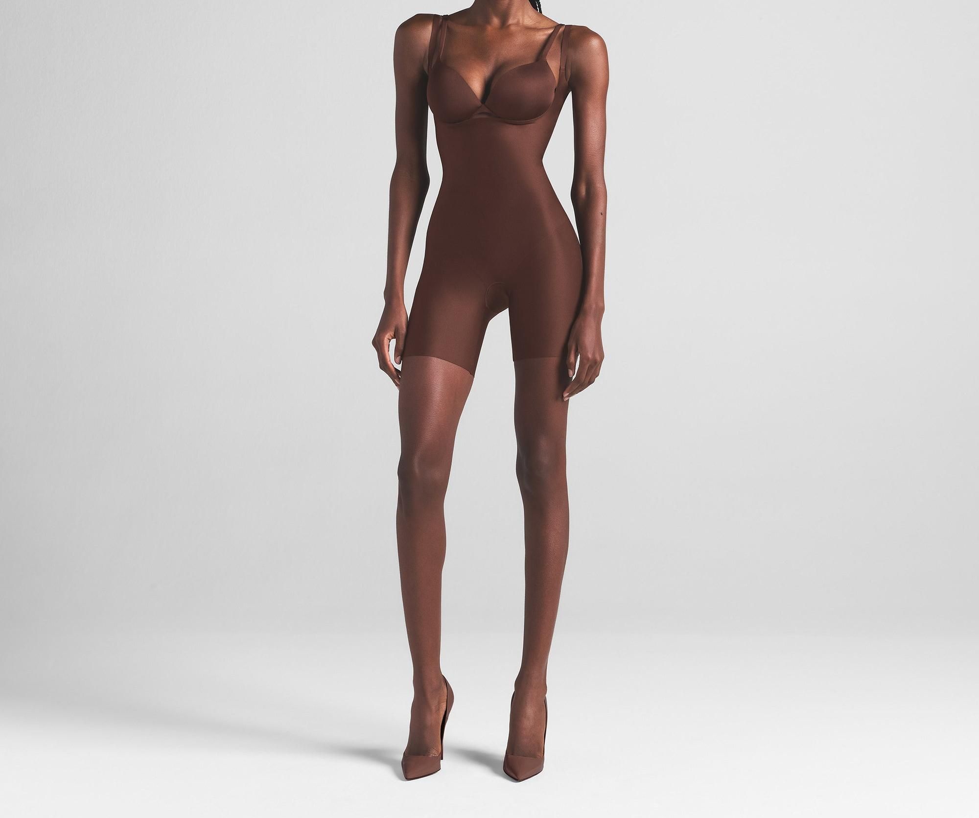 Skims Skims Body Core Sculpt Open Bust Mid Thigh Bodysuit Cocoa