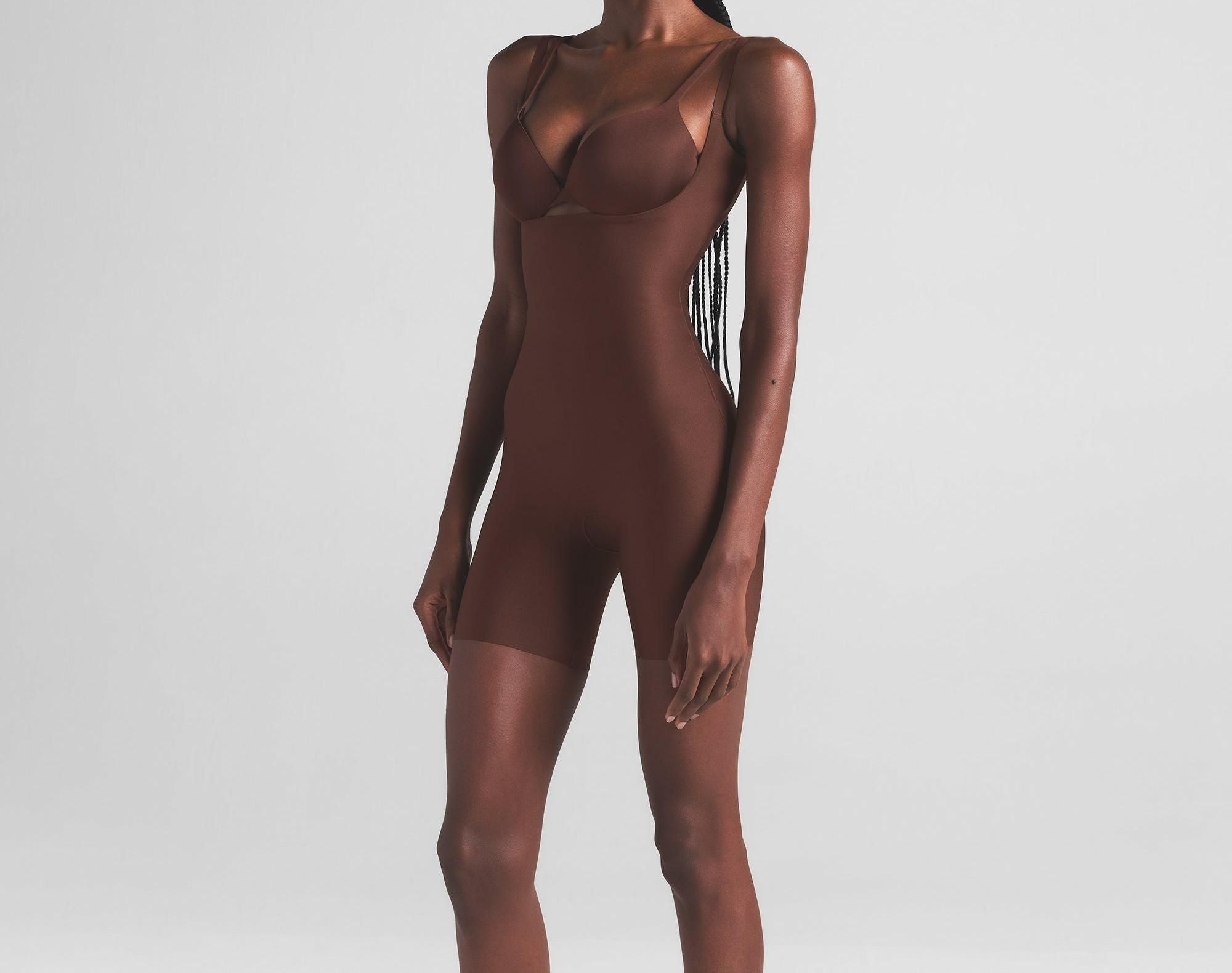 Skims Skims Body Core Sculpt Open Bust Mid Thigh Bodysuit Cocoa