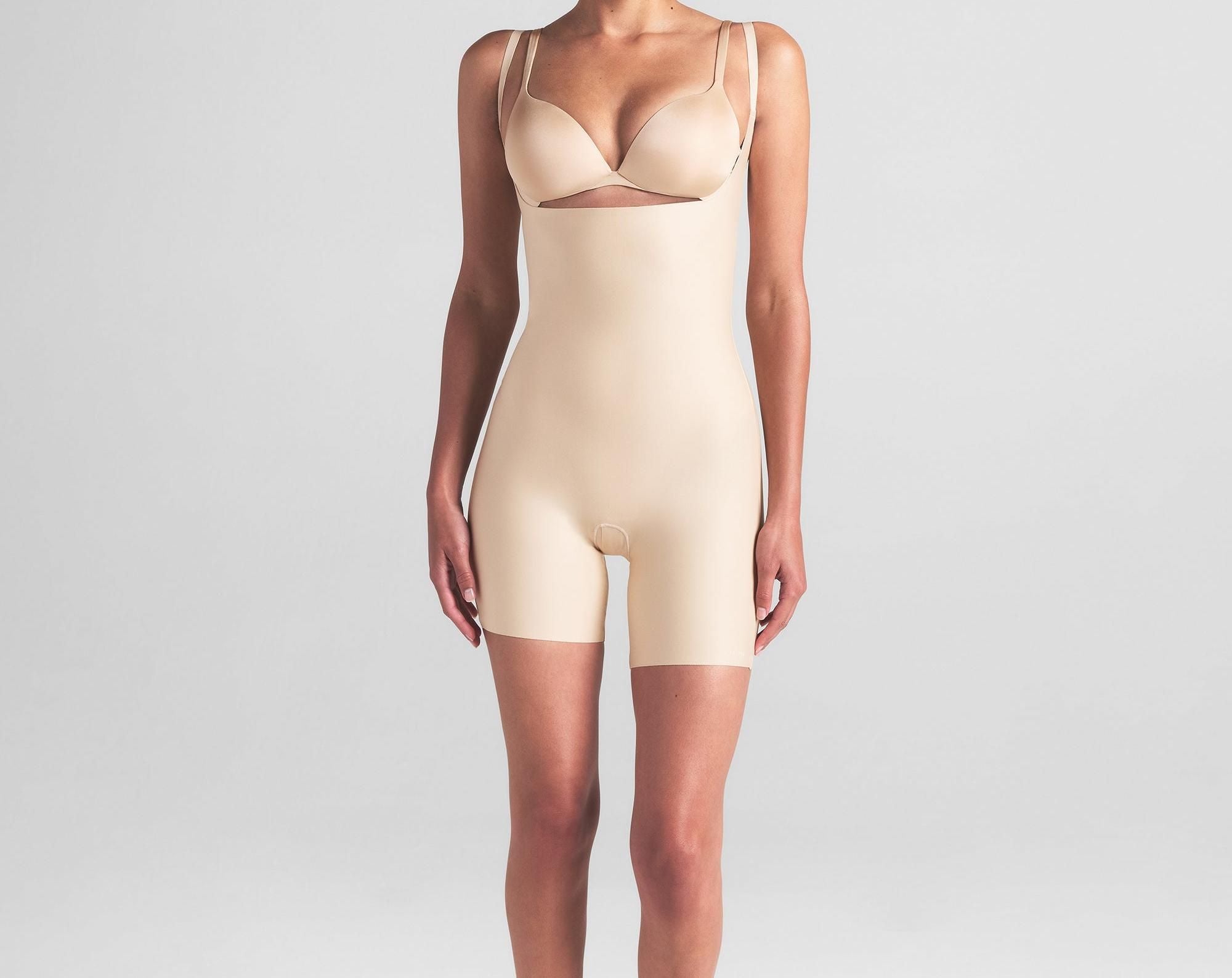 Skims Skims Body Core Sculpt Open Bust Mid Thigh Bodysuit Sand