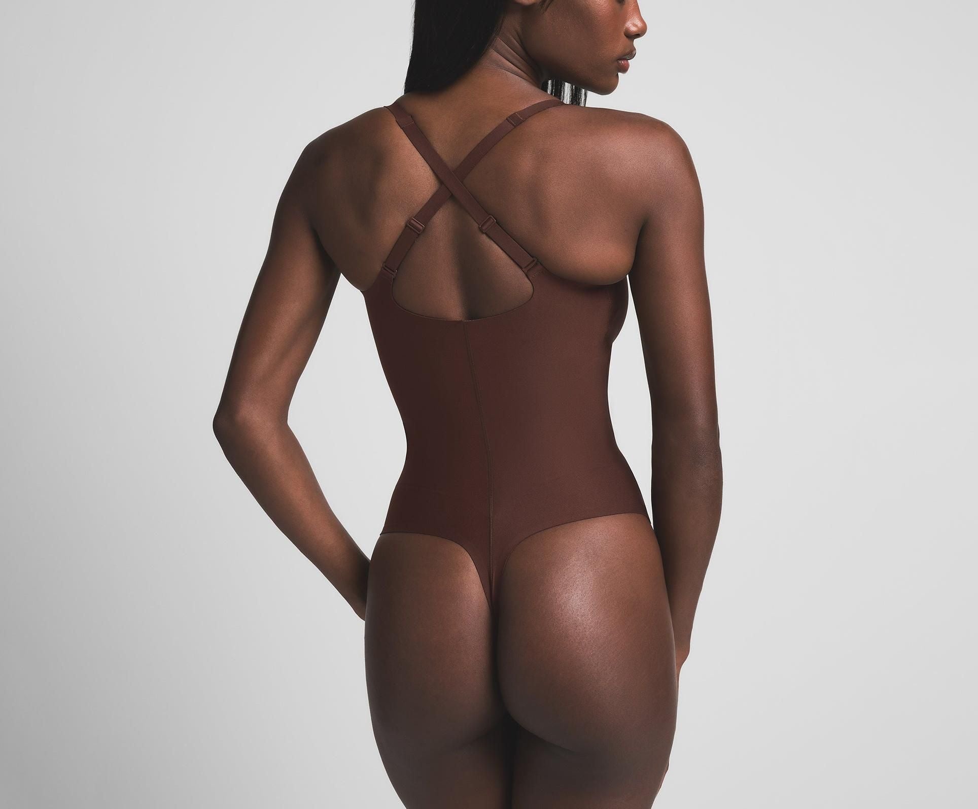 Skims Skims Body Core Sculpt Plunge Thong Bodysuit Cocoa