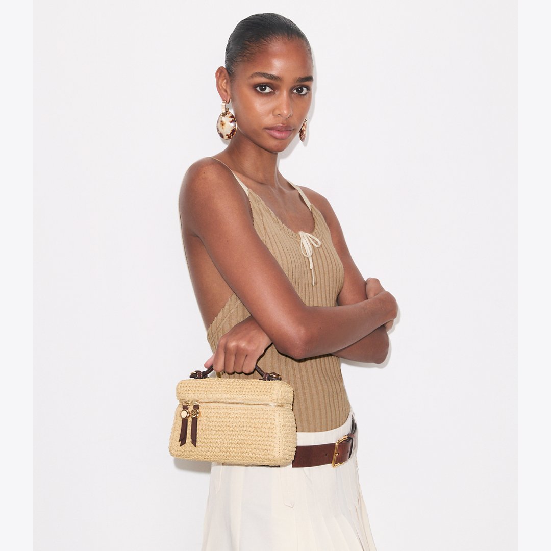 Tory Burch Slim Romy Woven Top Handle Bag Natural