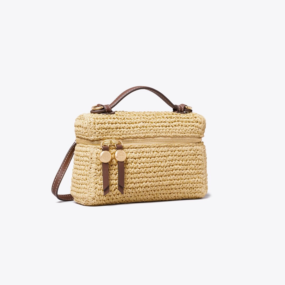 Tory Burch Slim Romy Woven Top Handle Bag Natural