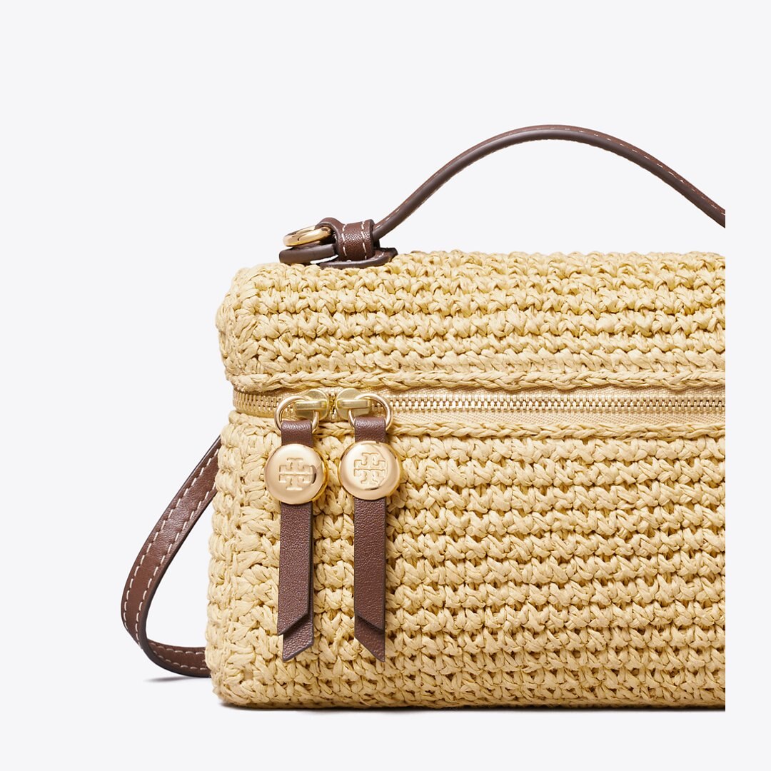 Tory Burch Slim Romy Woven Top Handle Bag Natural