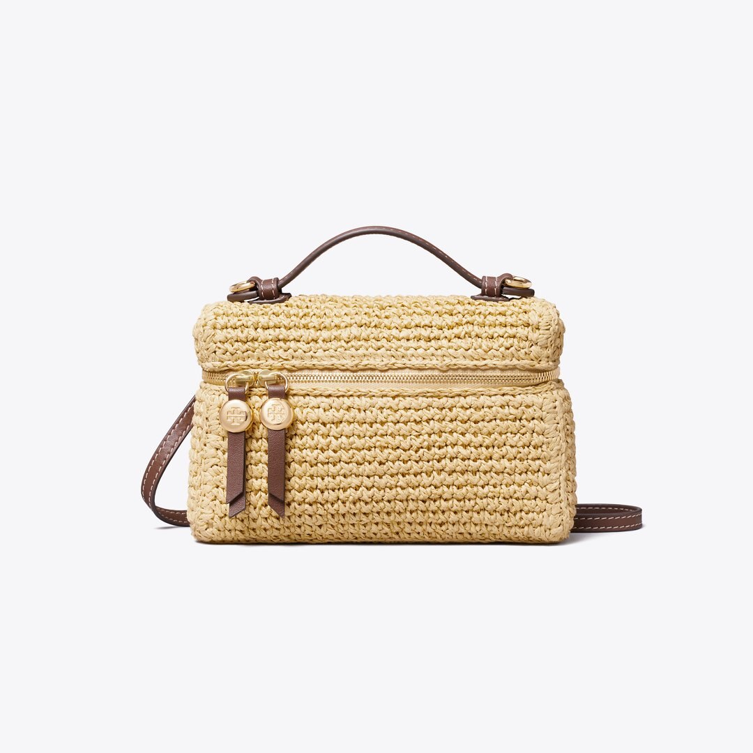 Tory Burch Slim Romy Woven Top Handle Bag Natural