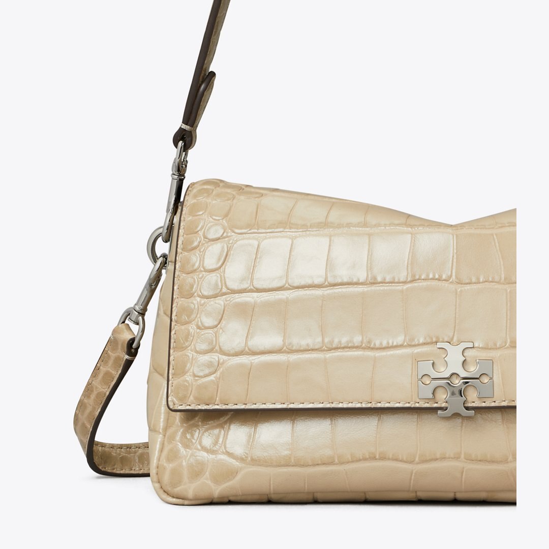 Tory Burch Small Charlie Croc-Embossed Shoulder Bag Light Hickory