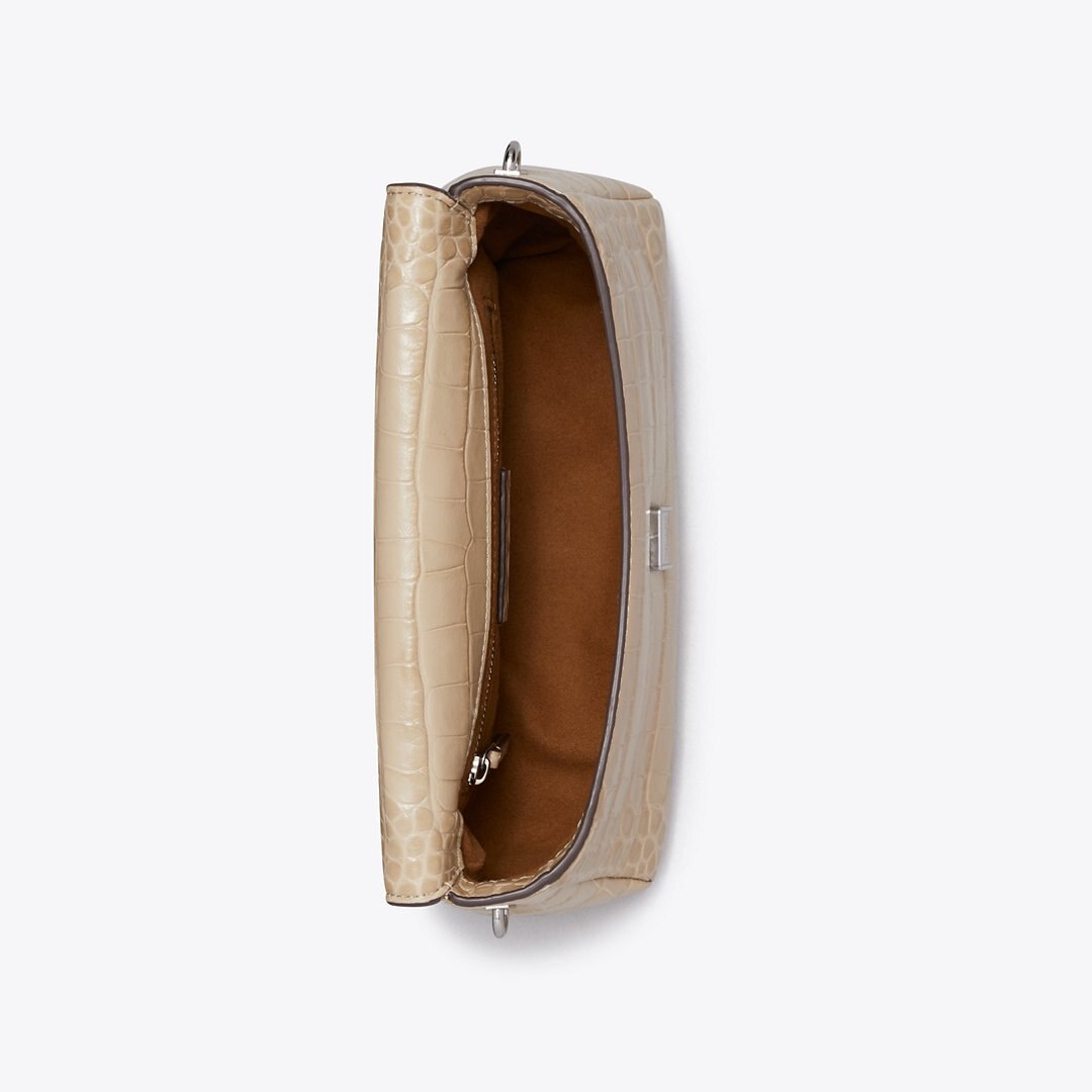 Tory Burch Small Charlie Croc-Embossed Shoulder Bag Light Hickory