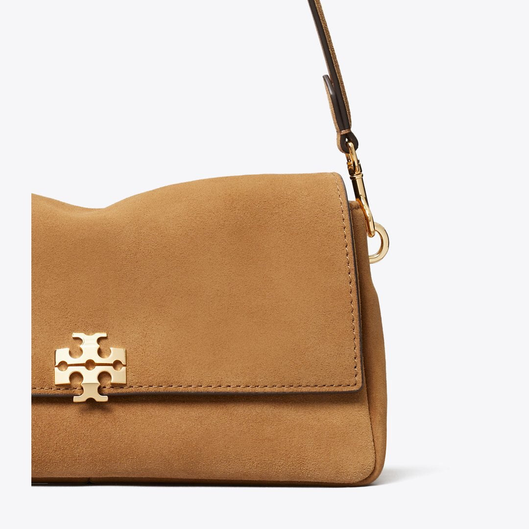 Tory Burch Small Charlie Suede Shoulder Bag Toffee