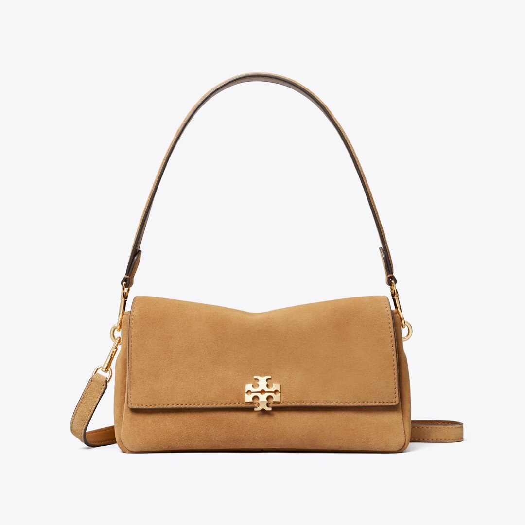 Tory Burch Small Charlie Suede Shoulder Bag Toffee