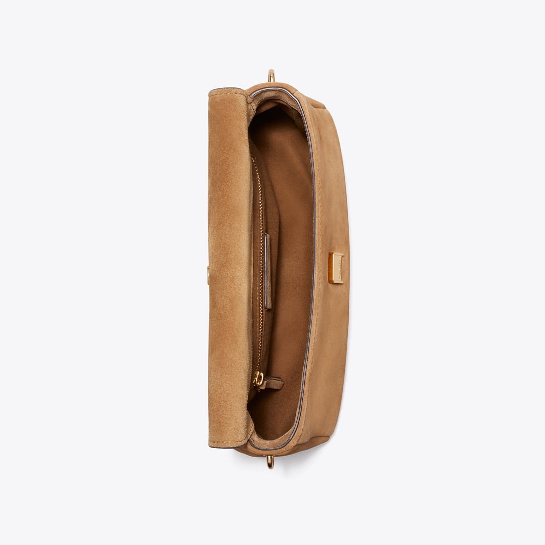 Tory Burch Small Charlie Suede Shoulder Bag Toffee
