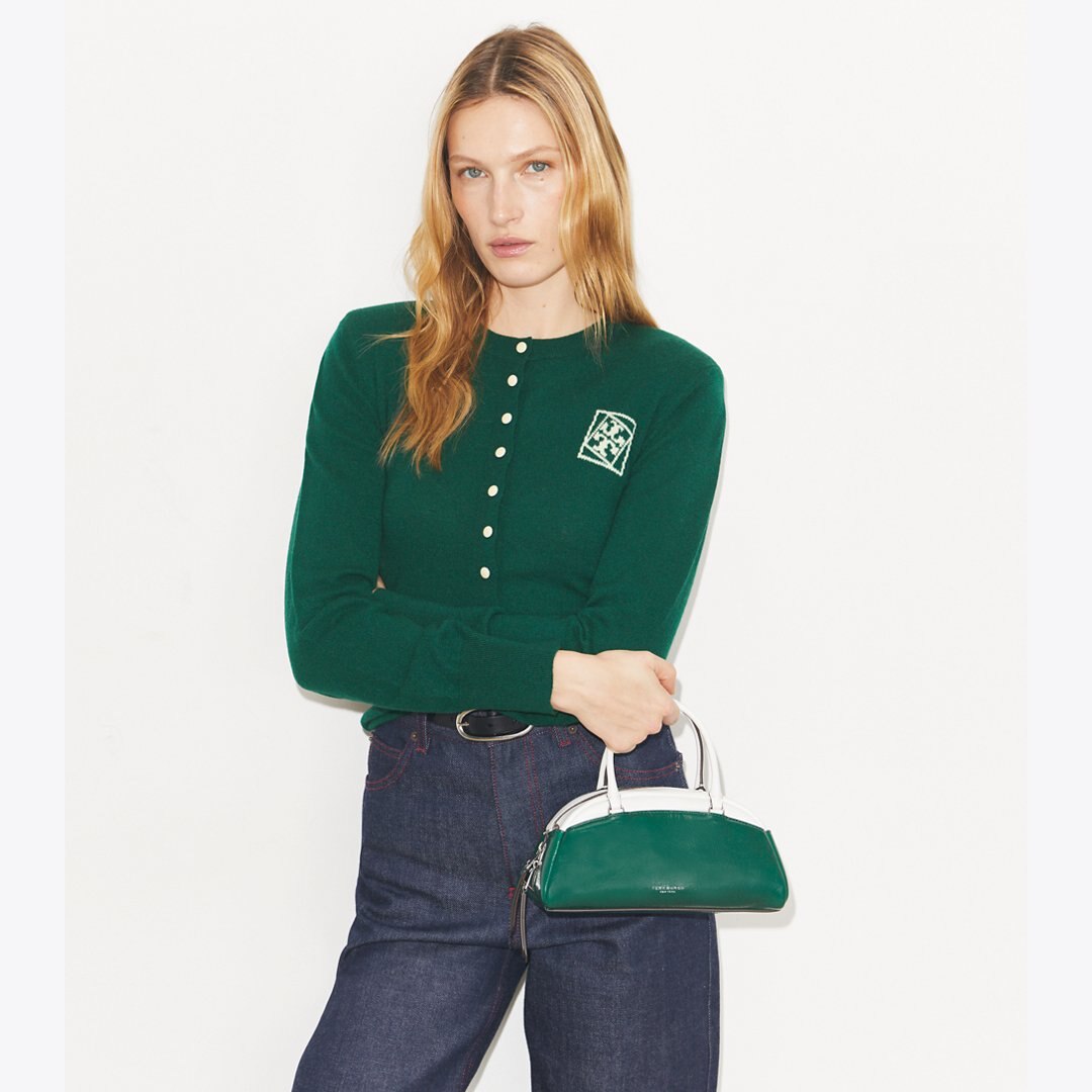 Tory Burch Small Colorblock Bowler Sapphire Green