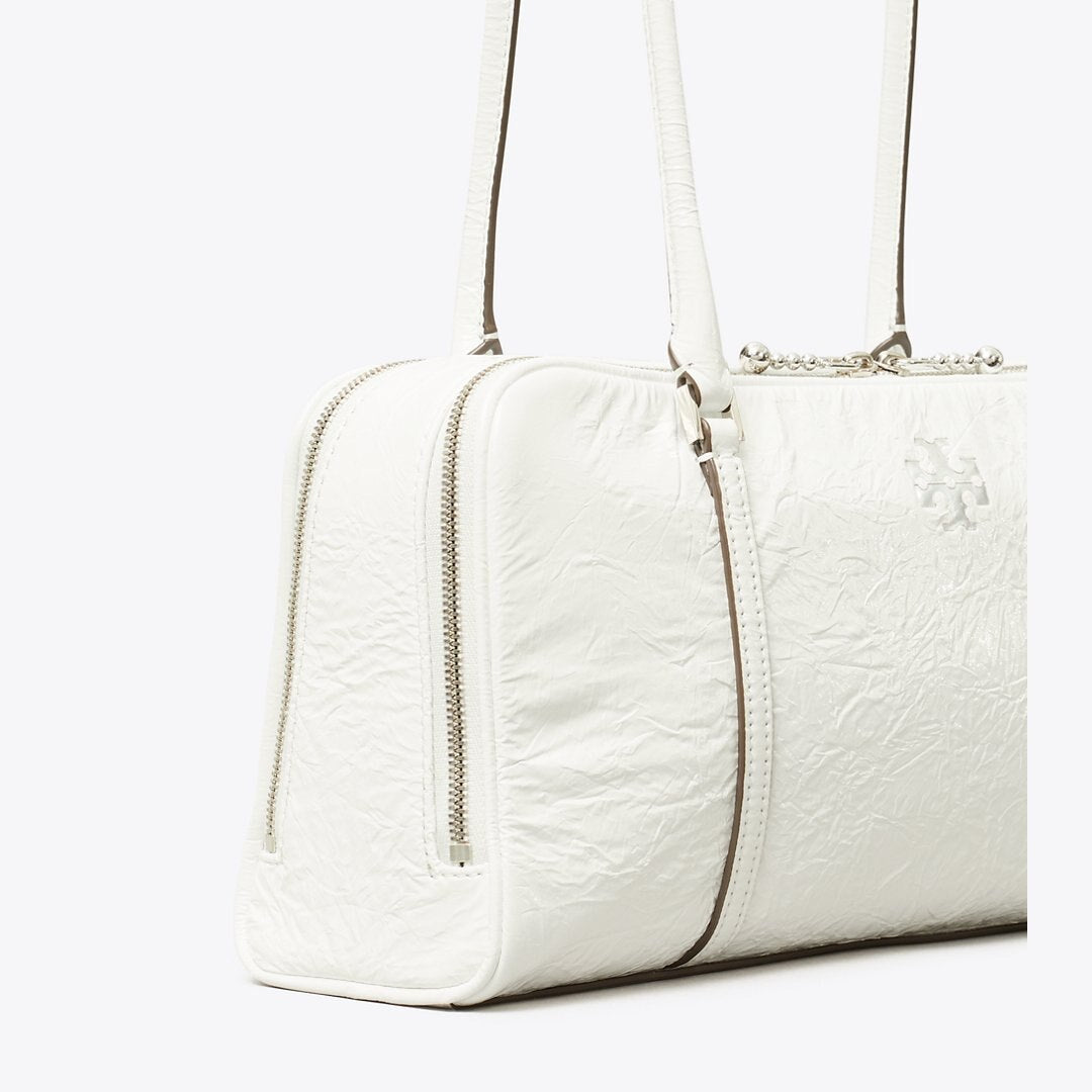 Tory Burch Small Crinkle Leather Marshmallow Satchel White