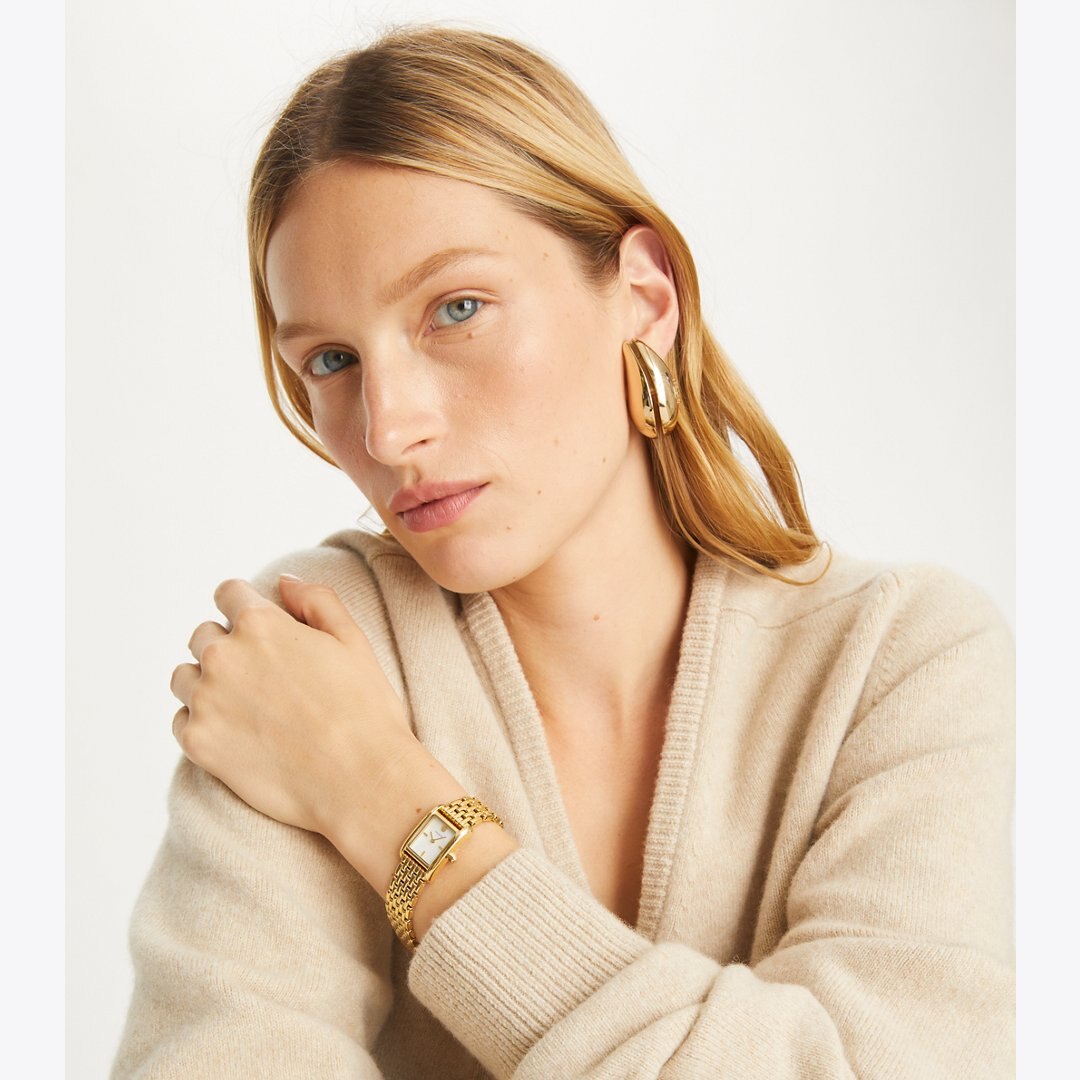 Tory Burch Small Eleanor Watch WHITE MOP/GOLD