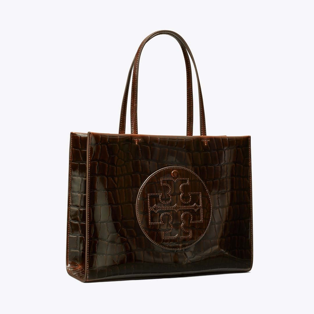 Tory Burch Small Ella Croc-Embossed Tote Brown