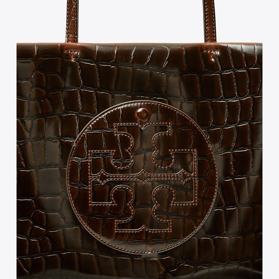 Tory Burch Small Ella Croc-Embossed Tote Brown