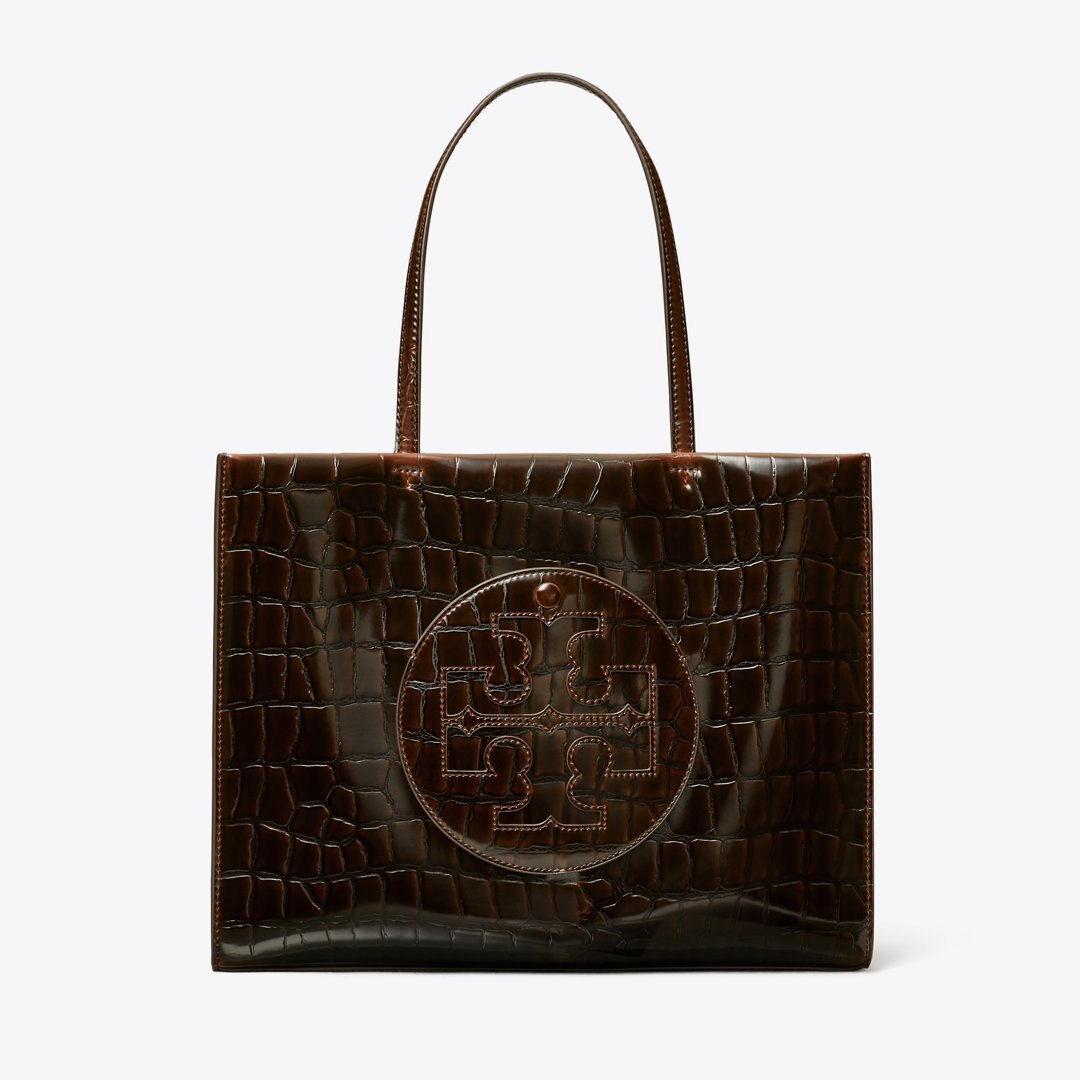 Tory Burch Small Ella Croc-Embossed Tote Brown