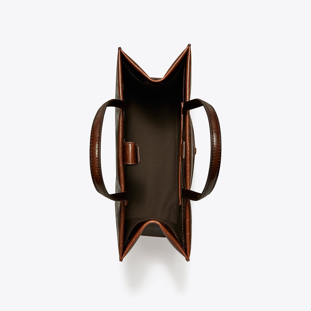 Tory Burch Small Ella Croc-Embossed Tote Brown