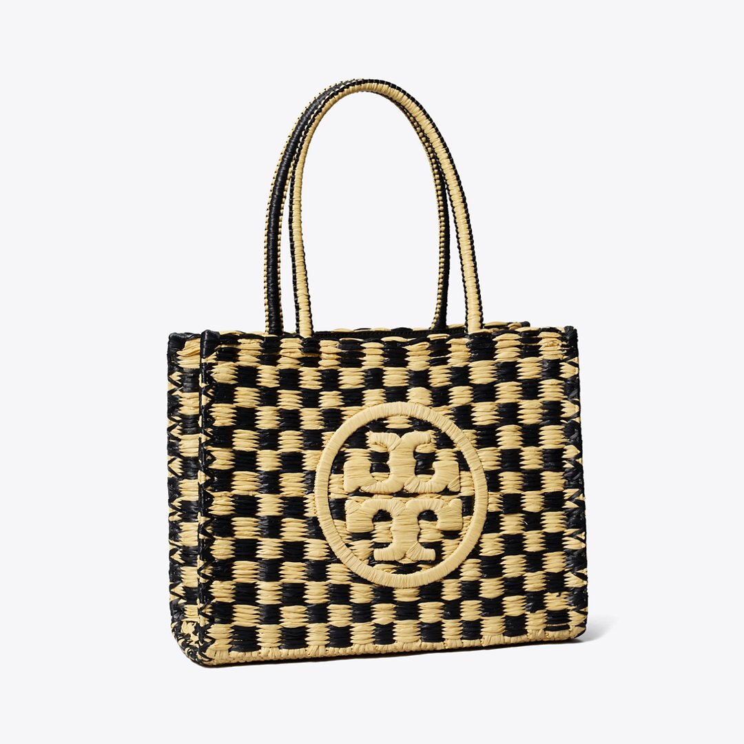Tory Burch Small Ella Hand-Crocheted Checkered Tote Black / Natural