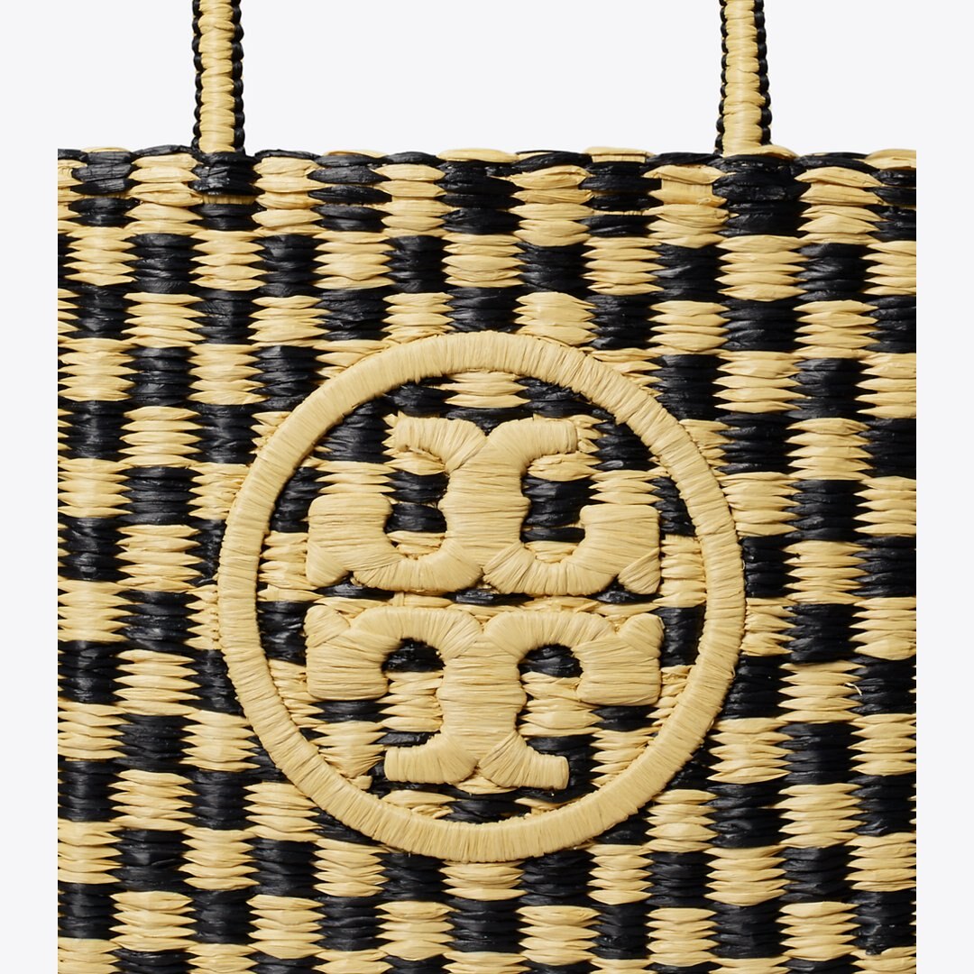 Tory Burch Small Ella Hand-Crocheted Checkered Tote Black / Natural