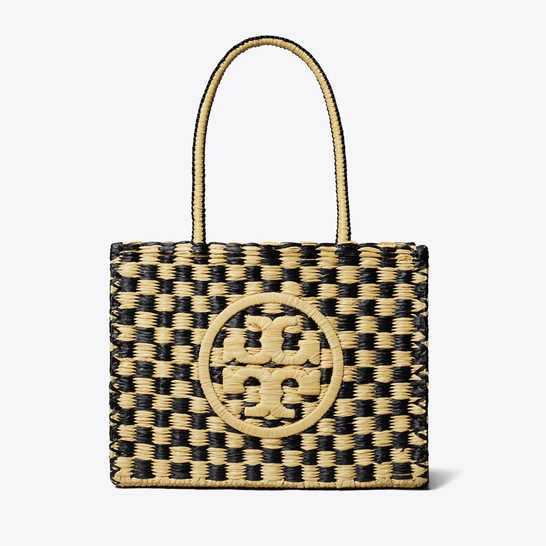 Tory Burch Small Ella Hand-Crocheted Checkered Tote Black / Natural