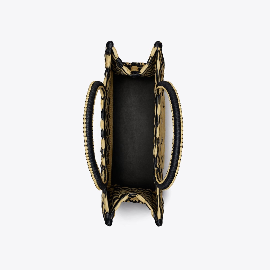 Tory Burch Small Ella Hand-Crocheted Checkered Tote Black / Natural