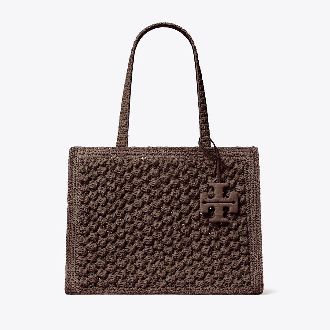 Tory Burch Small Ella Hand-Crocheted Popcorn Tote Dark Cocoa