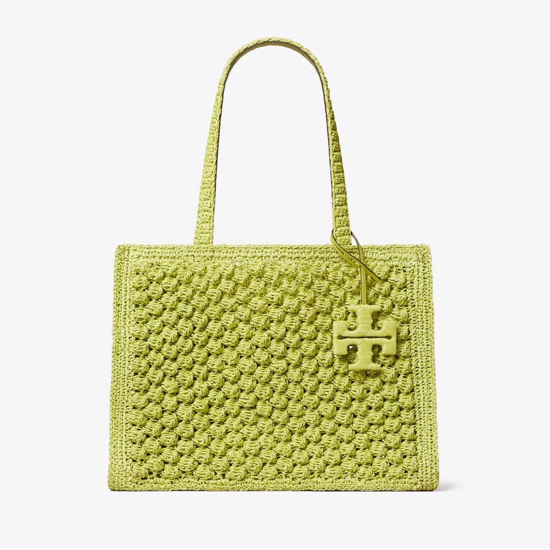 Tory Burch Small Ella Hand-Crocheted Popcorn Tote Citrus Green