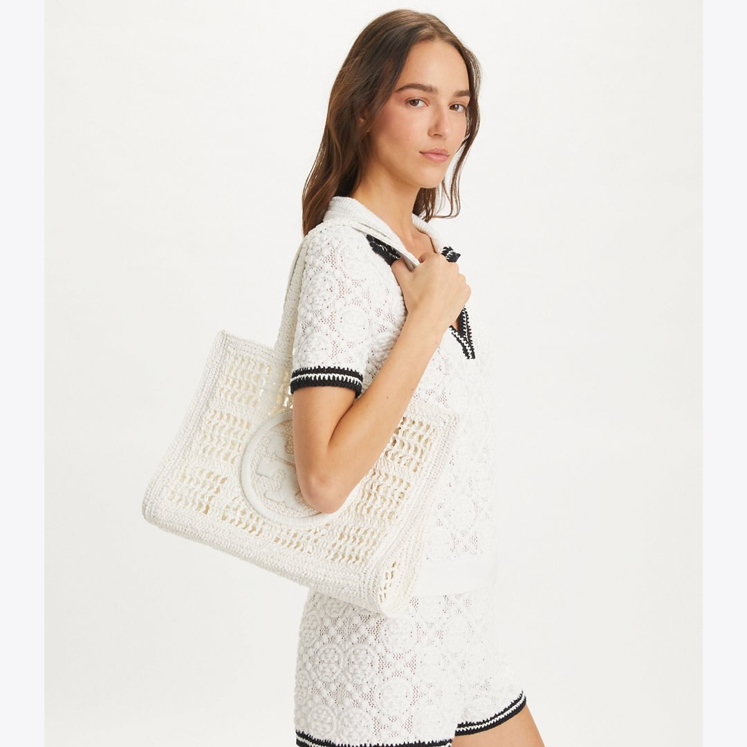 Tory Burch Small Ella Hand-Crocheted Tote White