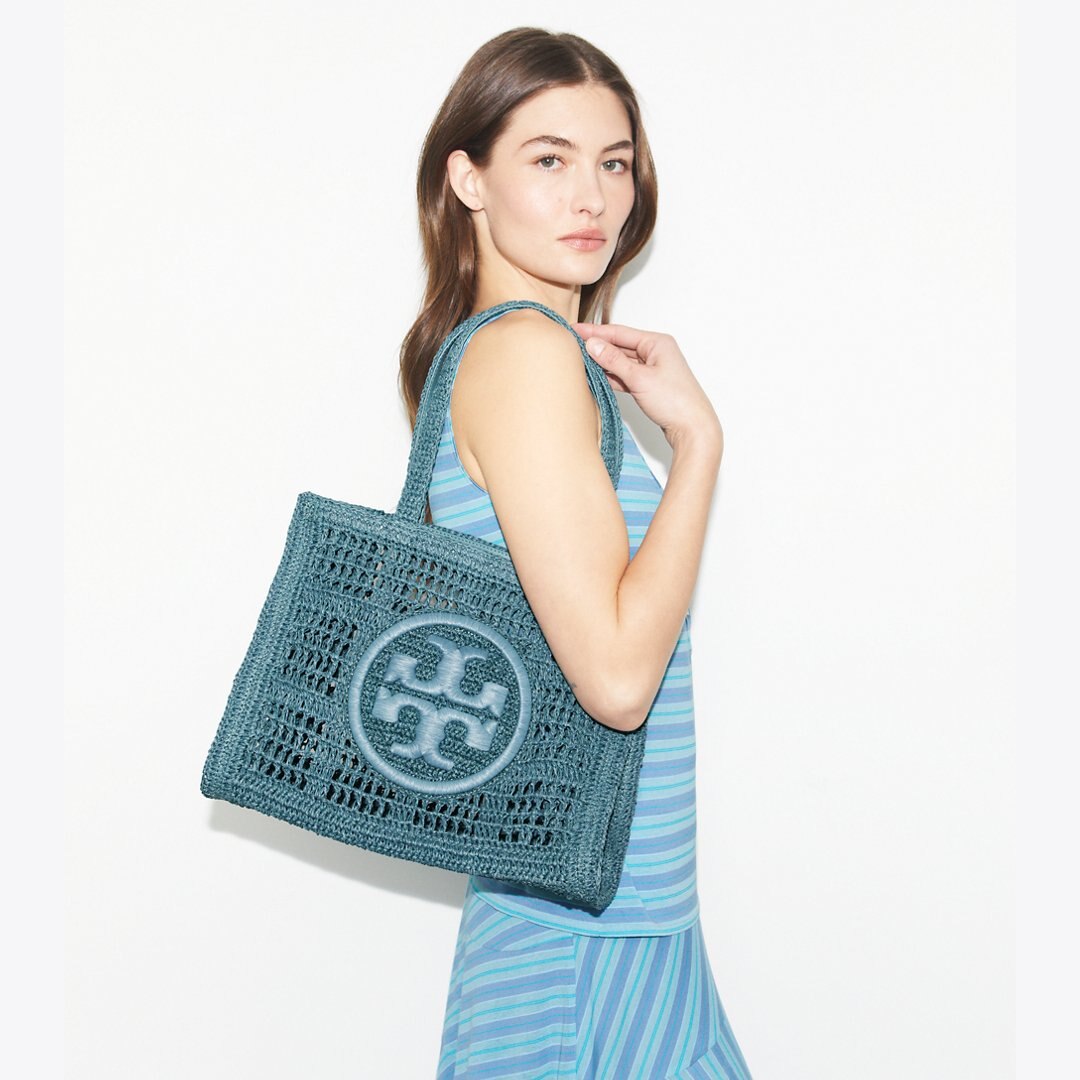 Tory Burch Small Ella Hand-Crocheted Tote Deep Slate