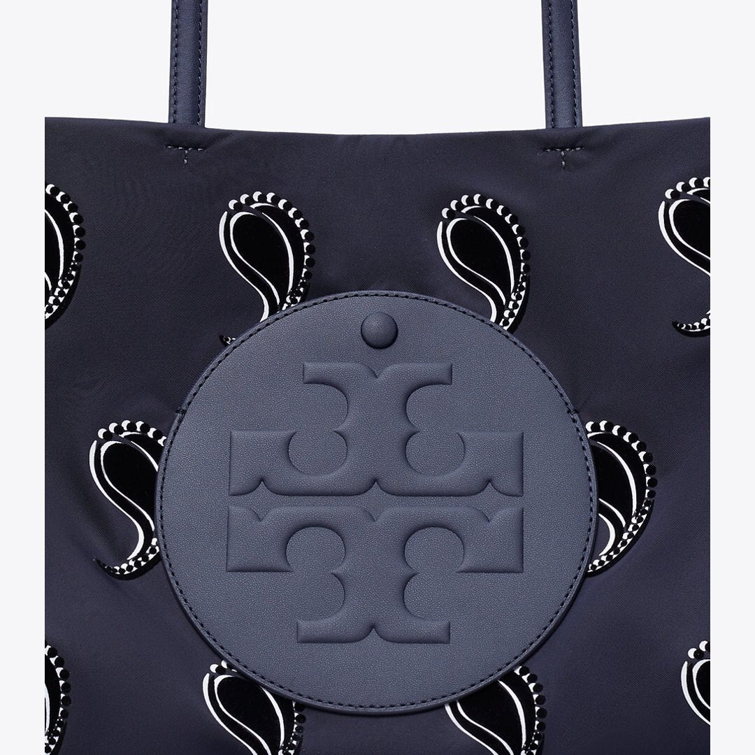 Tory Burch Small Ella Printed Tote Medium Navy Pajama Print