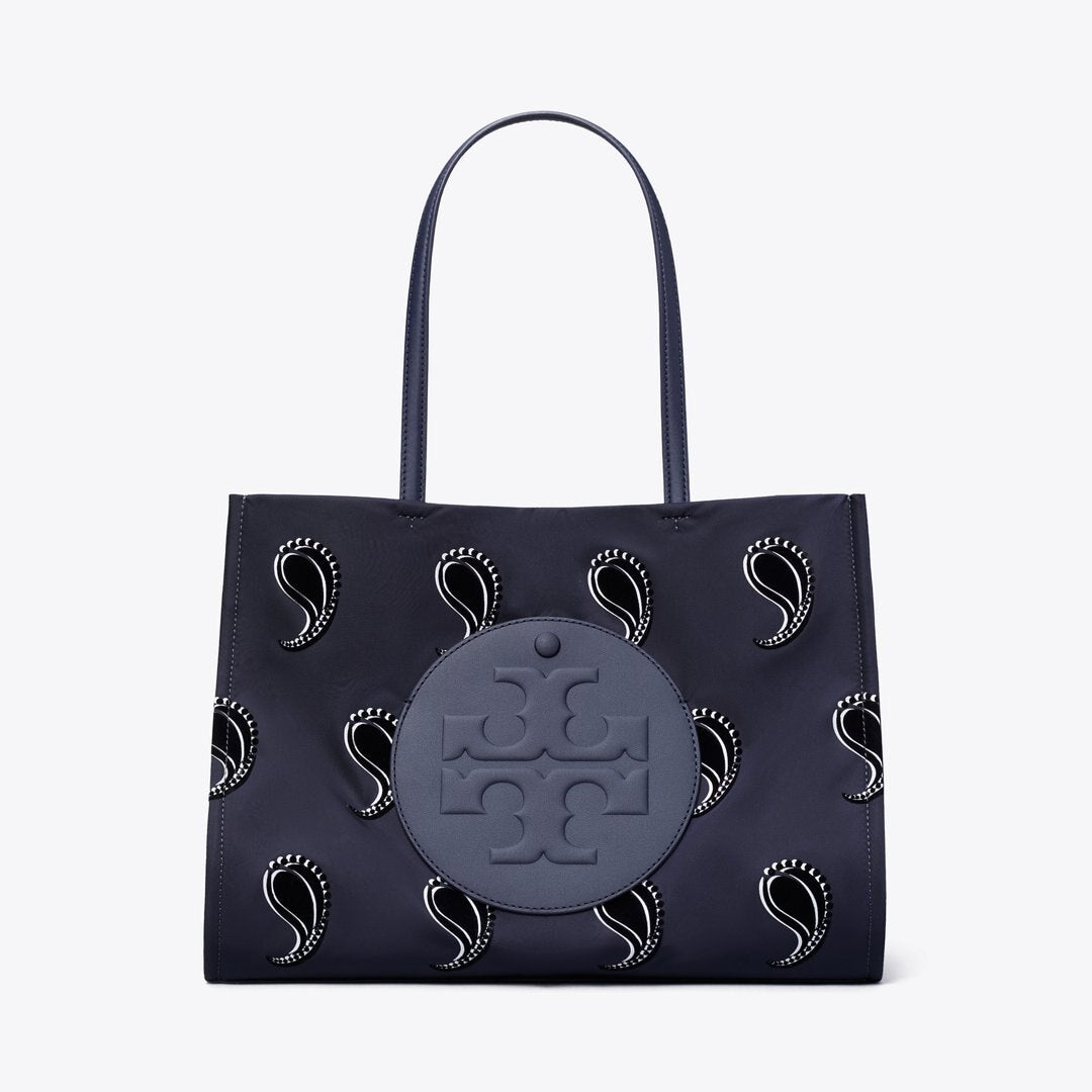 Tory Burch Small Ella Printed Tote Medium Navy Pajama Print