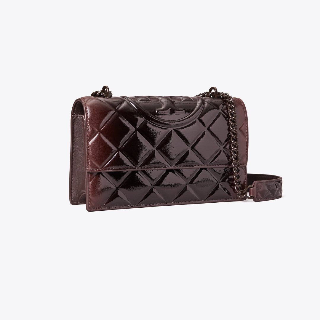 Tory Burch Small Fleming Patent Shoulder Bag Deep Burgundy