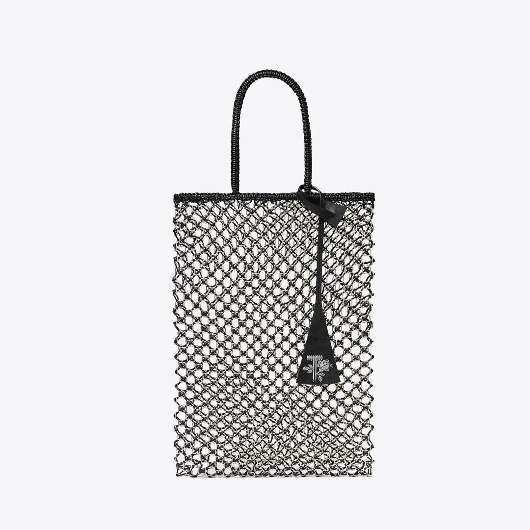 Tory Burch Small Handwoven Chain Mesh Tote Black / Silver