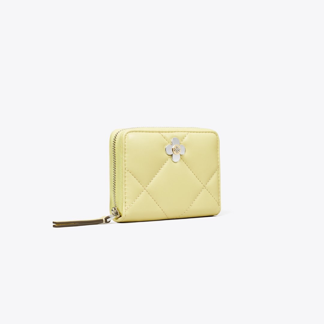 Tory Burch Small Kira Diamond Quilt Clover Zip-Around Wallet Frozen Zest