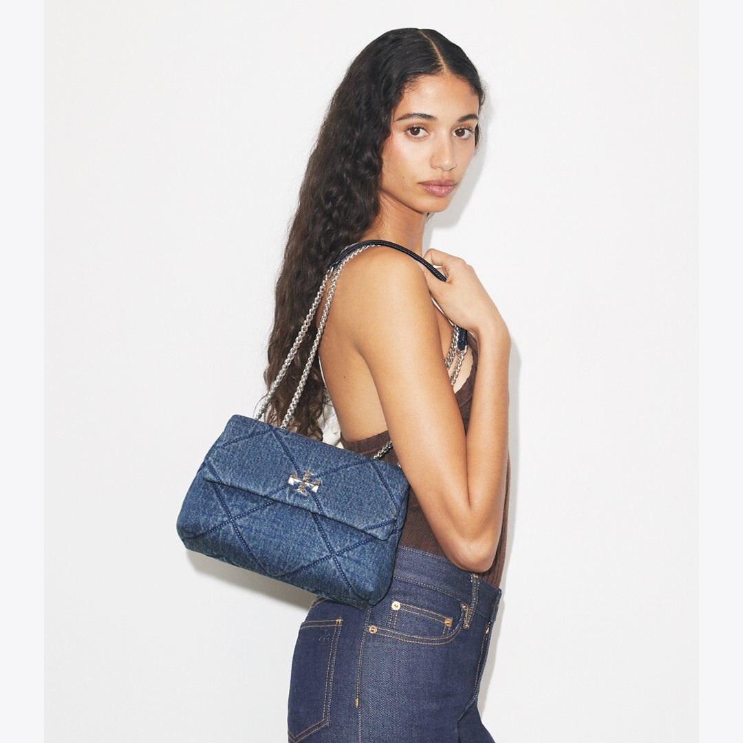 Tory Burch Small Kira Diamond Quilt Denim Shoulder Bag Blue