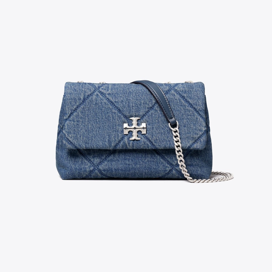 Tory Burch Small Kira Diamond Quilt Denim Shoulder Bag Blue