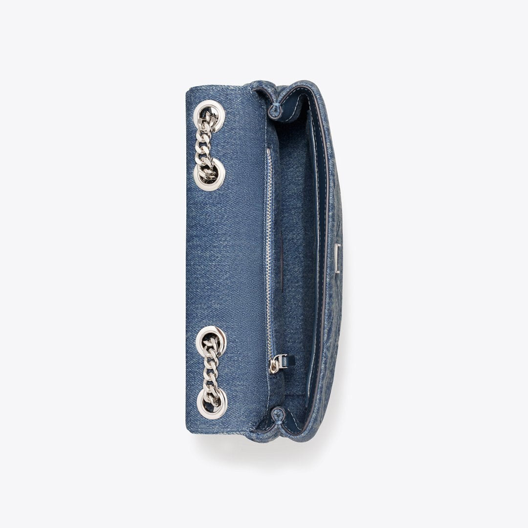 Tory Burch Small Kira Diamond Quilt Denim Shoulder Bag Blue