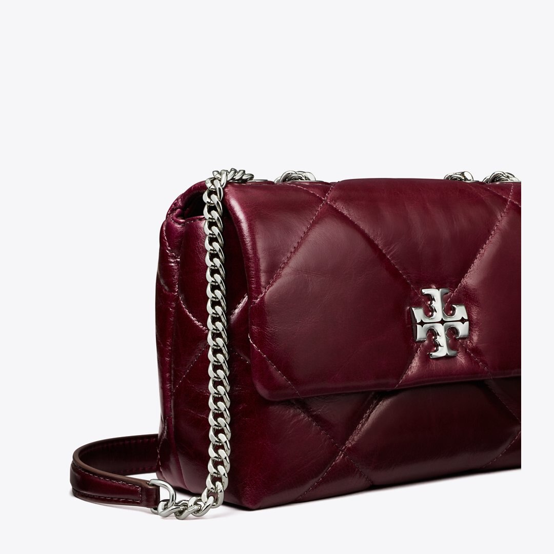 Tory Burch Small Kira Diamond Quilt Distressed Shoulder Bag Dark Carmine