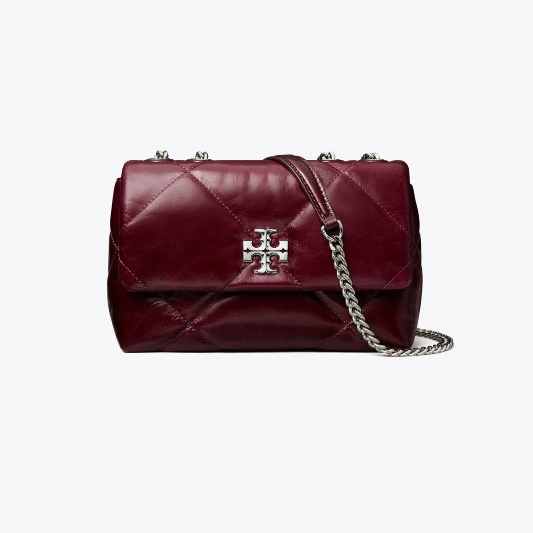 Tory Burch Small Kira Diamond Quilt Distressed Shoulder Bag Dark Carmine