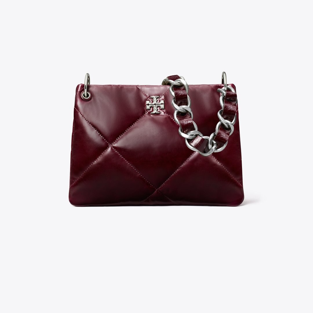 Tory Burch Small Kira Diamond Quilt Distressed Shoulder Bag Dark Carmine
