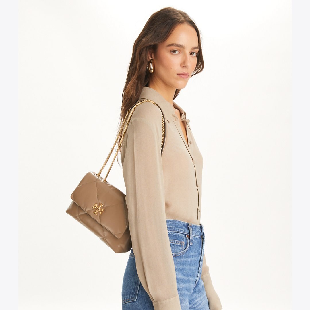 Tory Burch Small Kira Diamond Quilt Shoulder Bag Taupe Oak