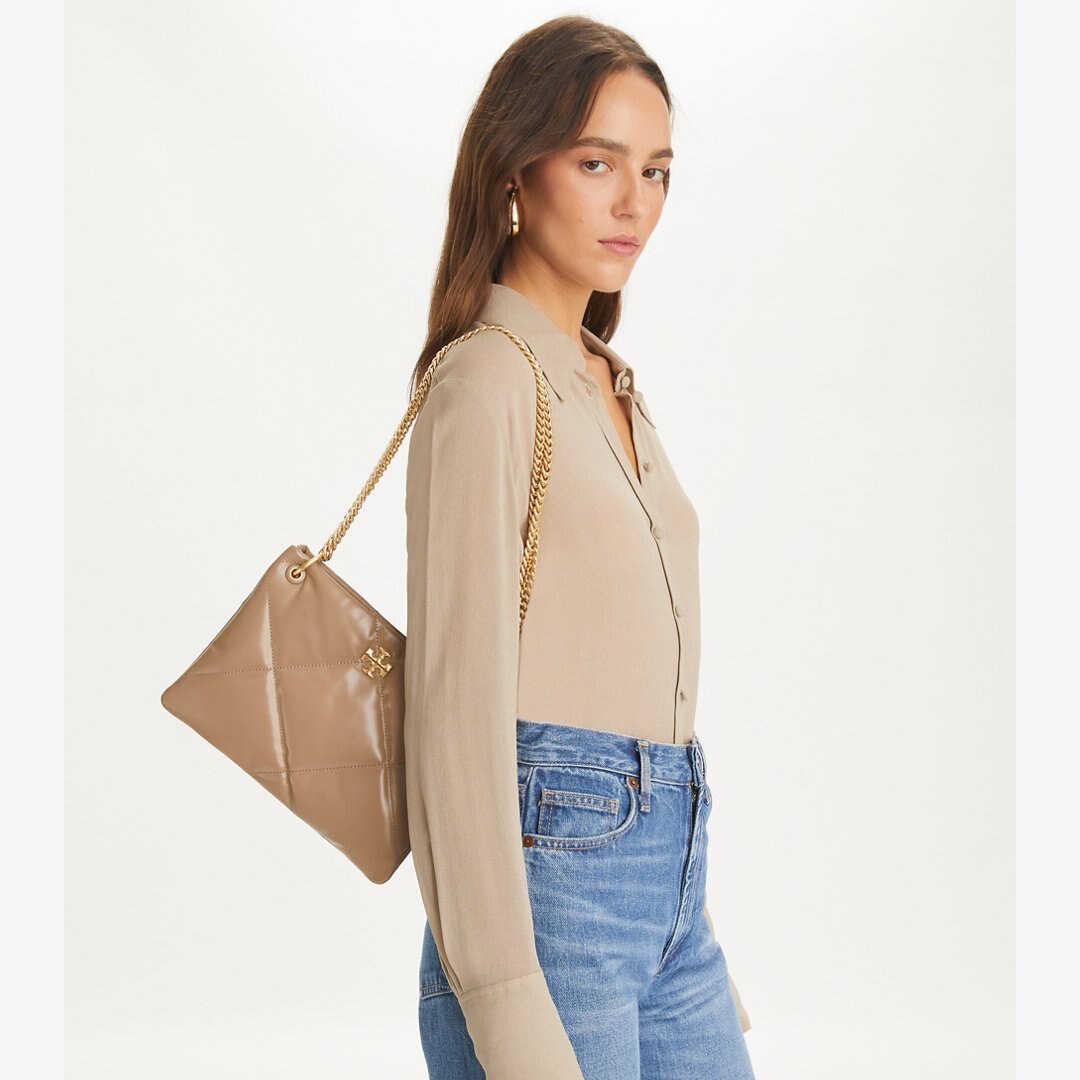 Tory Burch Small Kira Diamond Quilt Shoulder Bag Taupe Oak
