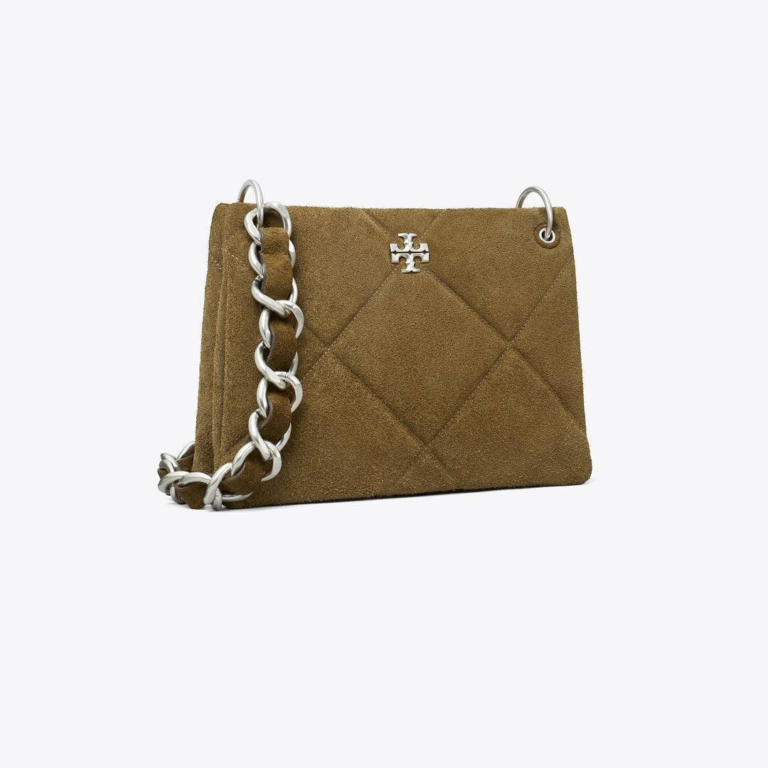 Tory Burch Small Kira Diamond Quilt Suede Shoulder Bag Deep Olive