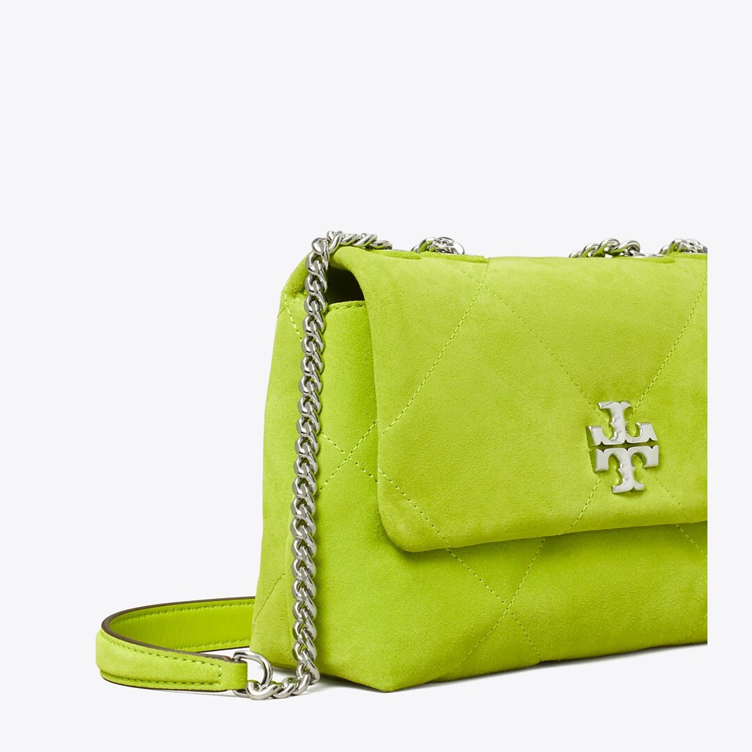 Tory Burch Small Kira Diamond Quilt Suede Shoulder Bag Bitter Lime