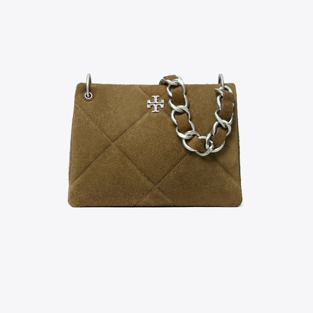 Tory Burch Small Kira Diamond Quilt Suede Shoulder Bag Deep Olive
