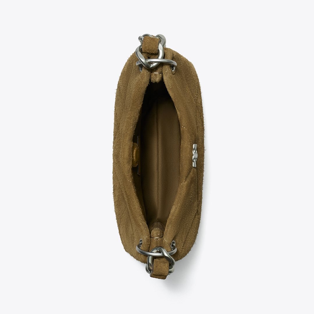 Tory Burch Small Kira Diamond Quilt Suede Shoulder Bag Deep Olive