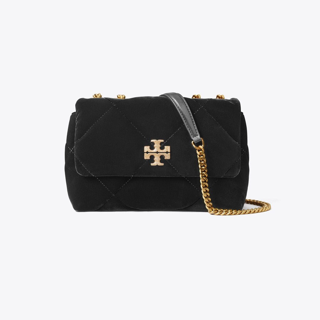Tory Burch Small Kira Diamond Quilt Velvet Pav Shoulder Bag Black